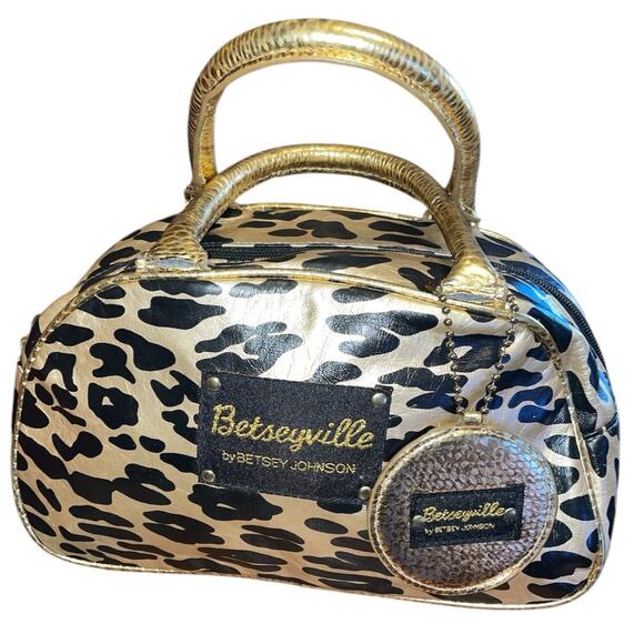 Betsey Johnson Betsyville Metallic Animal Print Satchel with Mirror - Picture 1 of 4